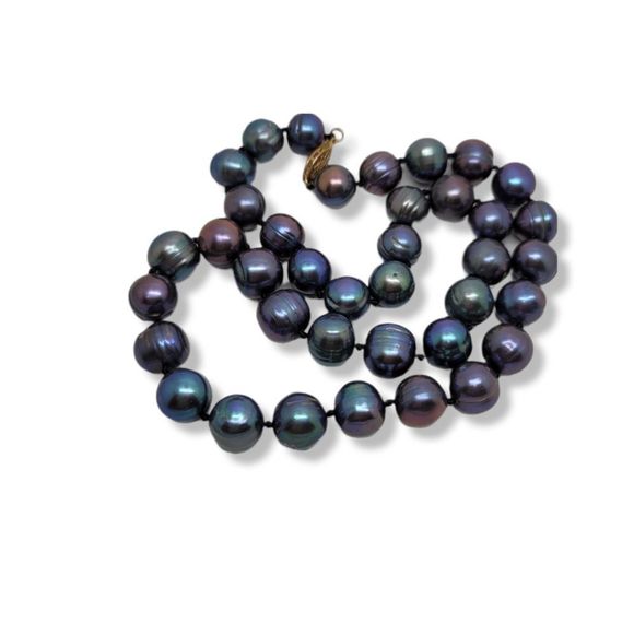 Genuine Round Circlet Peacock Black Cultured Pearls Hand tied 18" - Picture 5 of 5